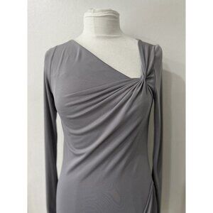 Max Azria grey small long sleeve cocktail dress gathered shoulder draped hem NEW